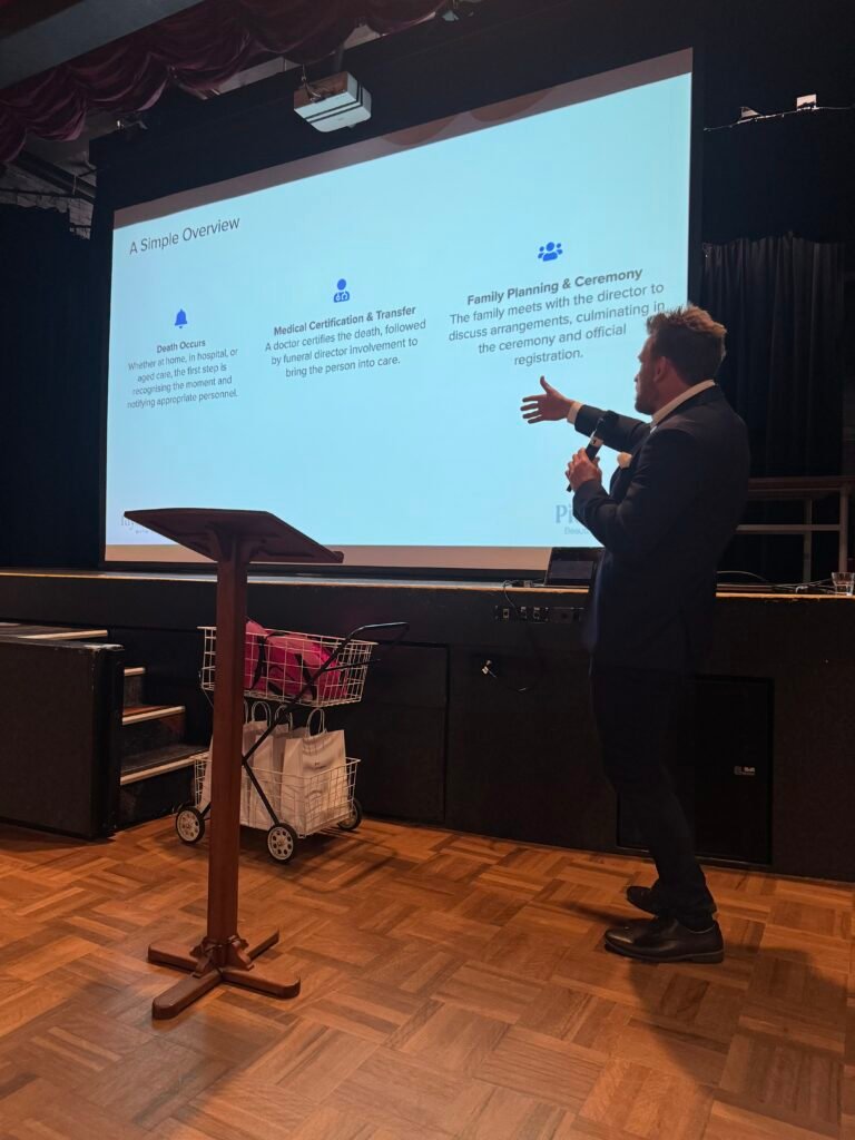 Matt Morgan giving presentation about funeral planning to Ryde Eastwood seniors