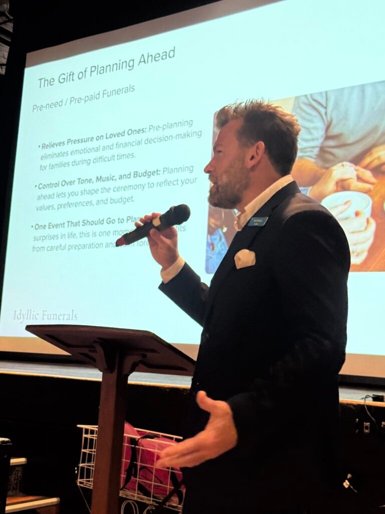 Matt Morgan presenting to a group of seniors at Ryde–Eastwood about prepaid funeral planning.