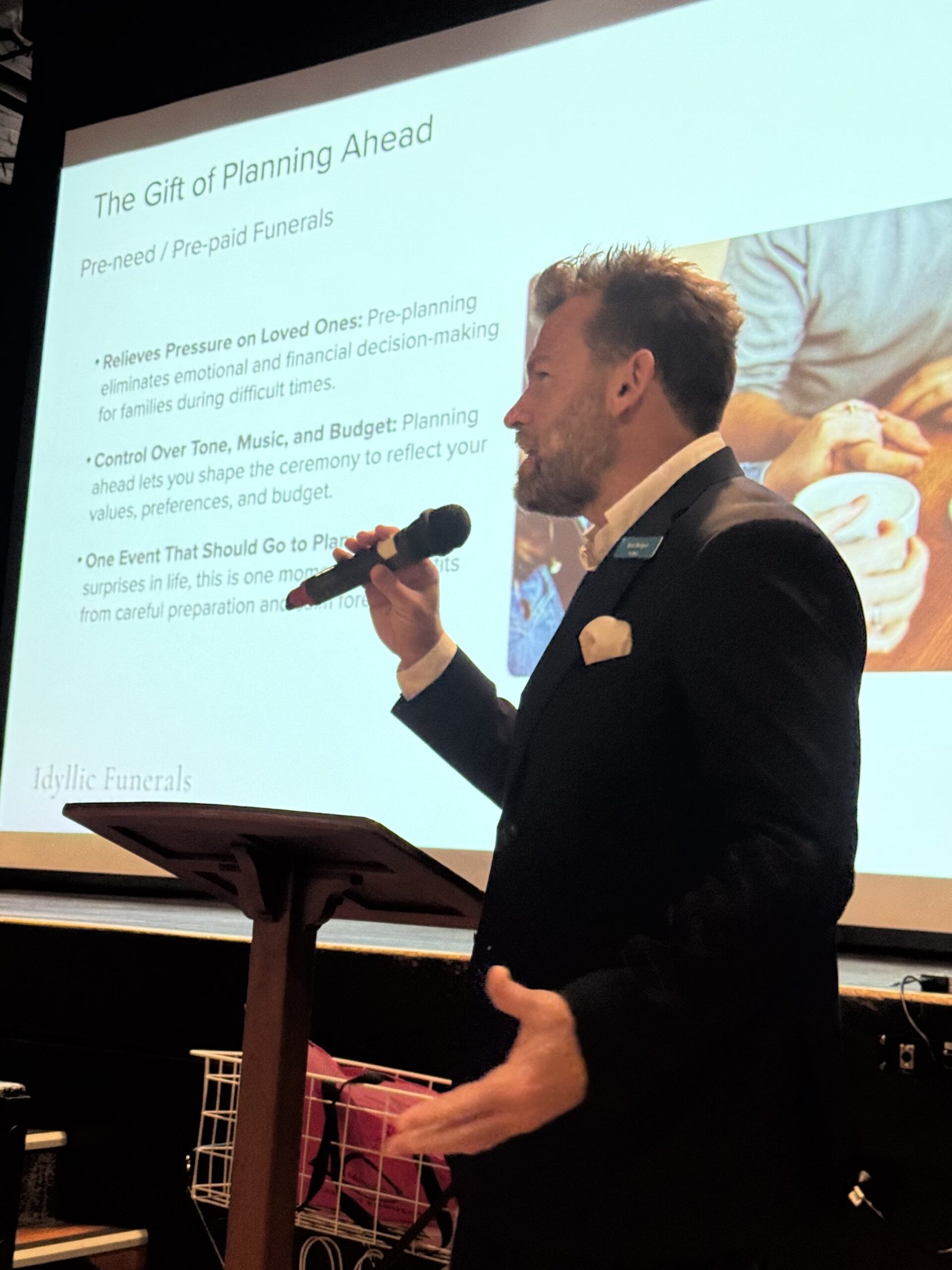 Matt Morgan presenting to a group of seniors at Ryde–Eastwood about prepaid funeral planning.